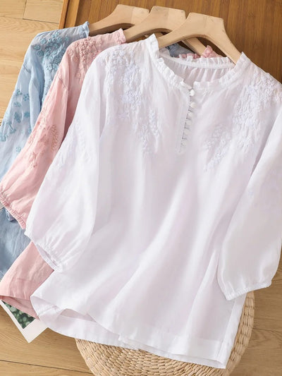 Kissina – Bestickte Bluse Aus Baumwollleinen