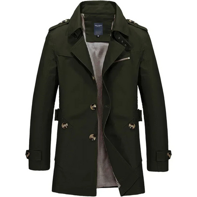 Nordgra - Langer Mantel Herren Stilvoller Trenchcoat Mit Gürtel und Revers
