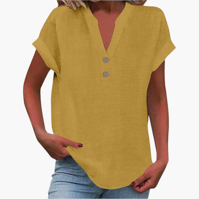 Damen Kurzarmshirt mit V-Ausschnitt und lockerer Passform