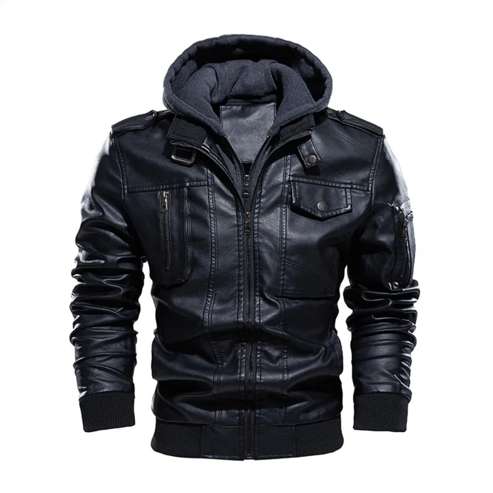 Pruxden - Lederjacke Herren mit Fleece-Futter, Warme Winterjacke mit Taschen