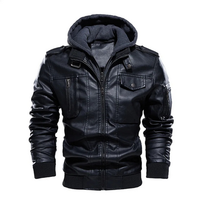 Pruxden - Lederjacke Herren mit Fleece-Futter, Warme Winterjacke mit Taschen