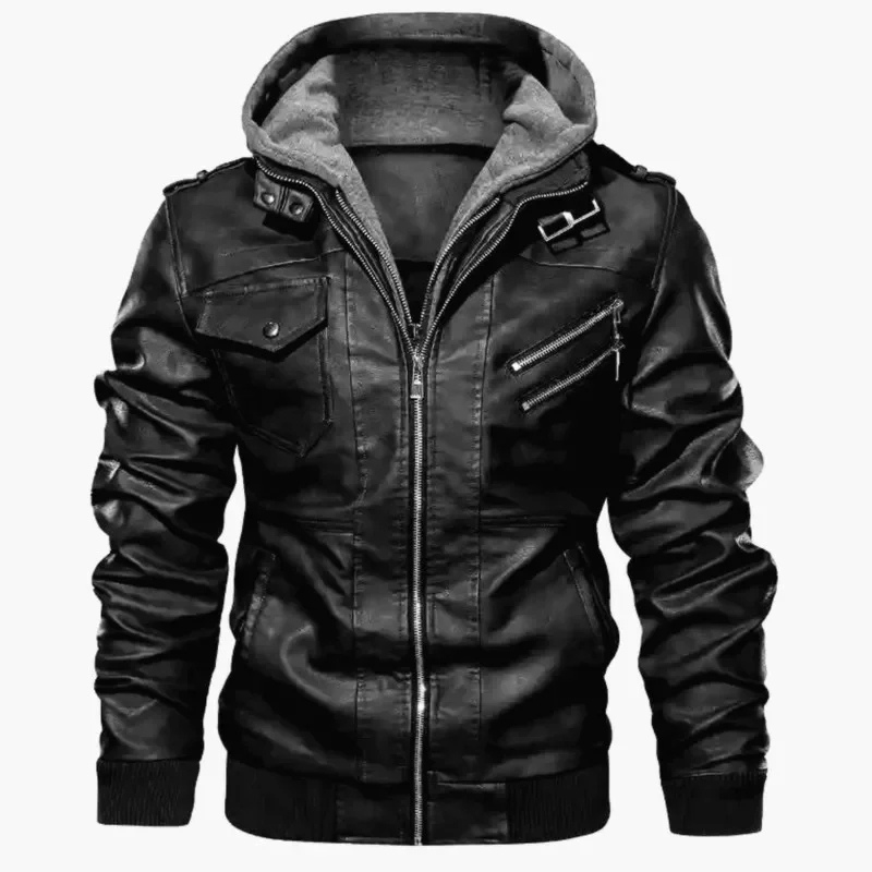 Manfrot - Lederjacke Herren mit Kapuze, Gepolsterte Winterjacke