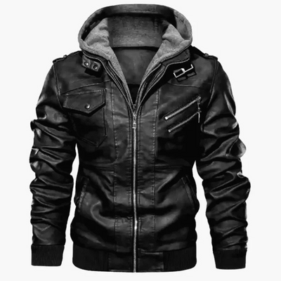 Manfrot - Lederjacke Herren mit Kapuze, Gepolsterte Winterjacke