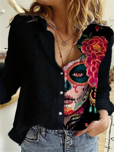 Vintage-Langarmbluse mit Print |  Emma