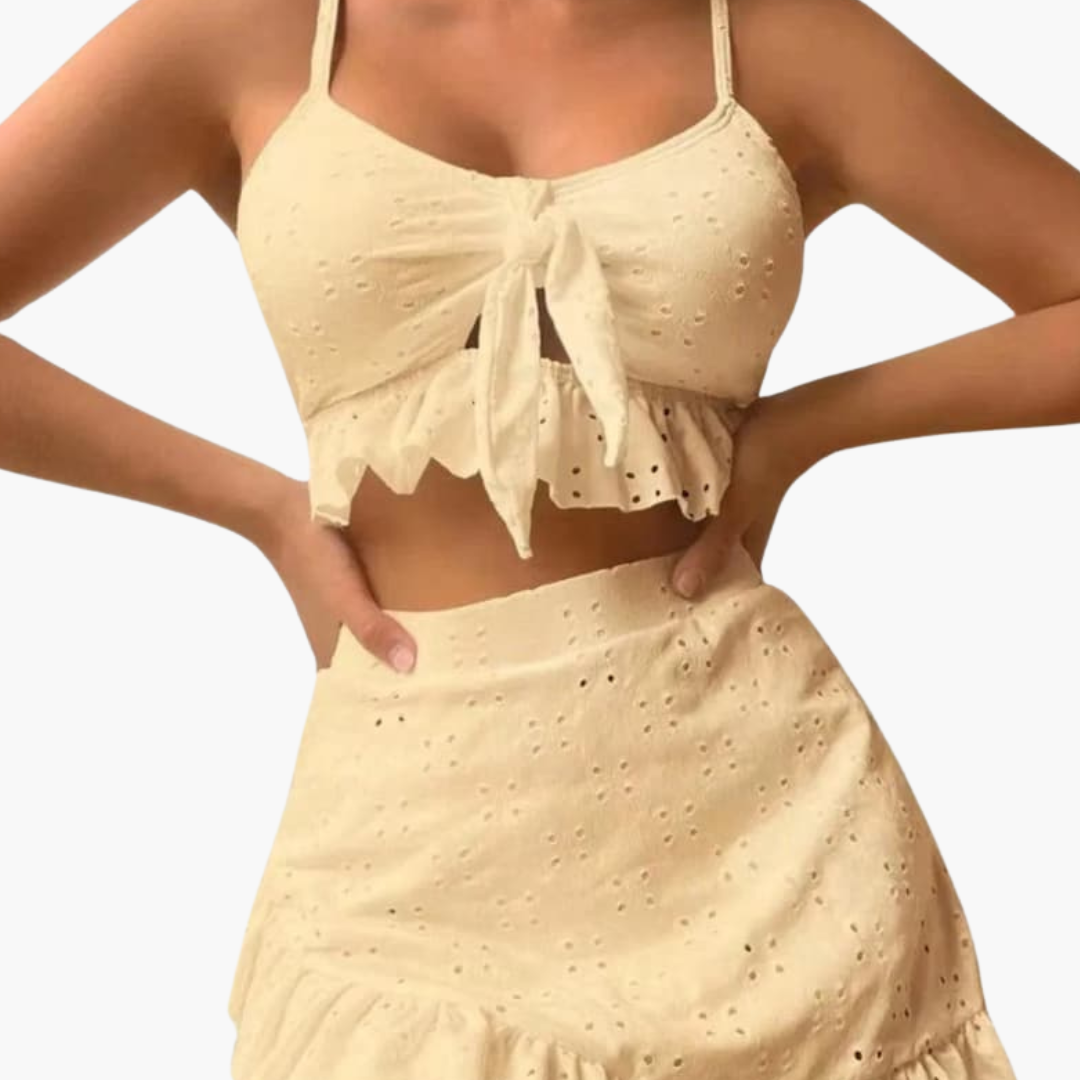 Bikini-Set Damen - 3-teilig mit Rüschen & High-Waist Design