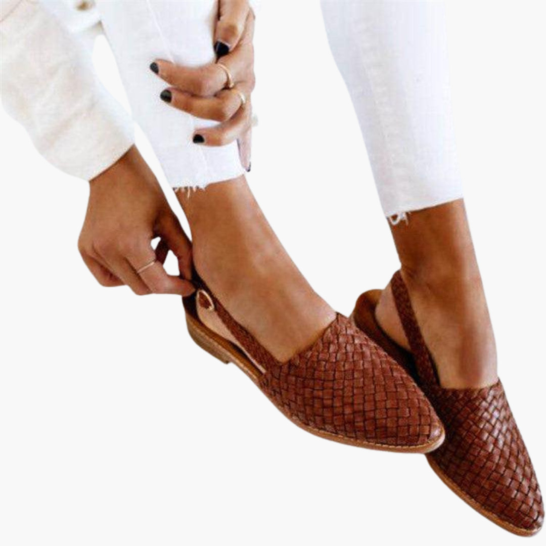Geflochtene Leder Slingbacks für Damen - Flache Sommerschuhe