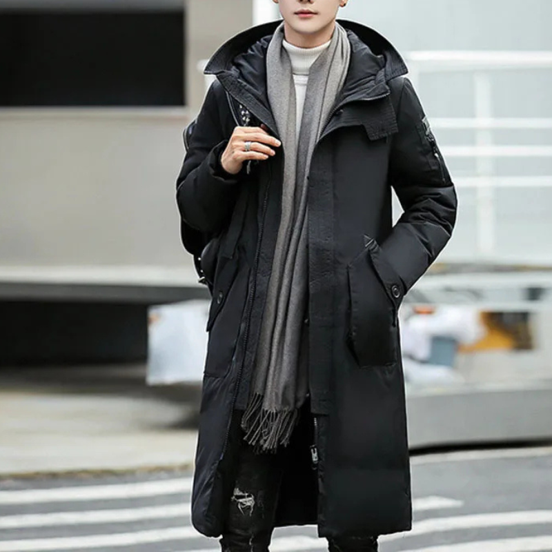 Kaltsor - Langer Wintermantel Herren – Warmer Daunenparka mit Kapuze und Taschen