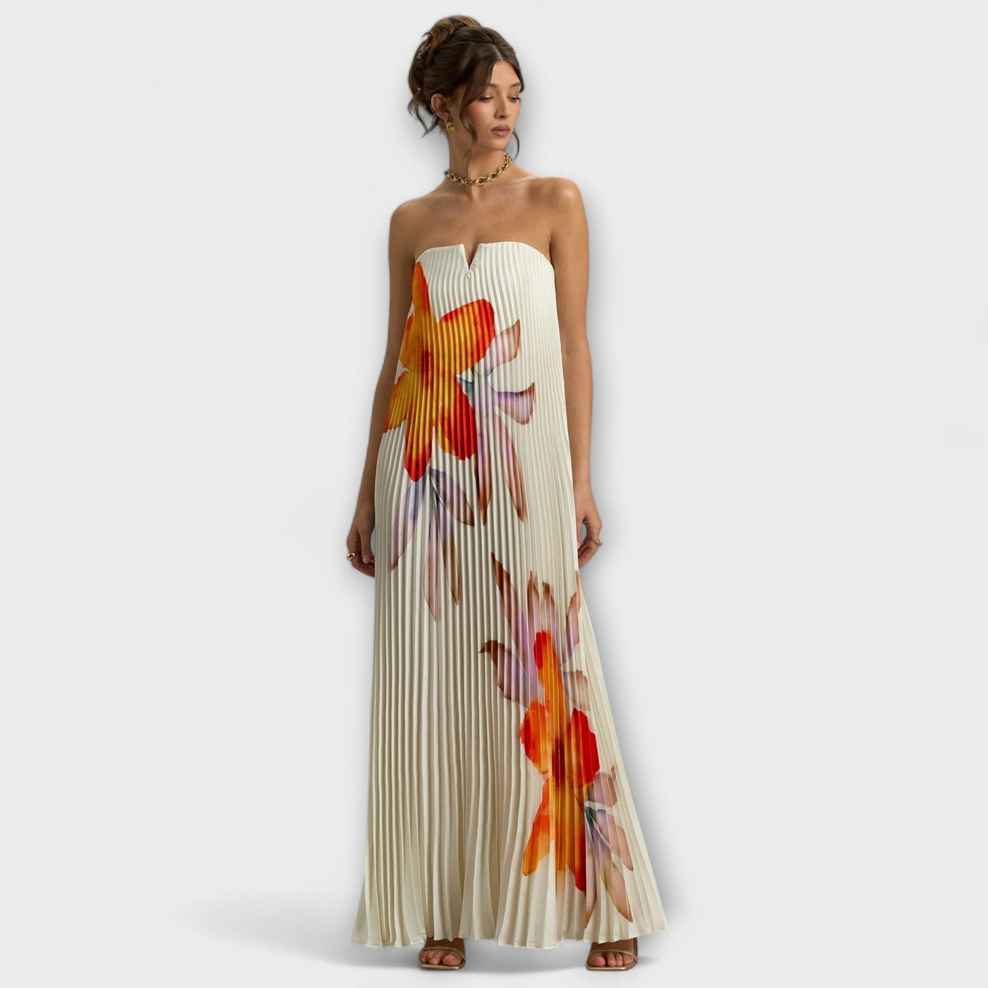 Michelle - Sweetheart Maxi Kleid in Orange Floral