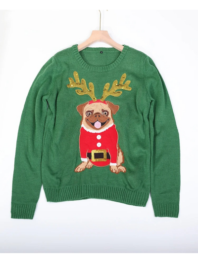 Kuschel - Weihnachtspullover mit Schneemann und Rentierschlitten, Kinder Strickpullover