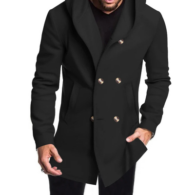 Edelman - Mantel Jacke Herren – Langer Hoodie-Mantel mit Doppelreiher-Knöpfen