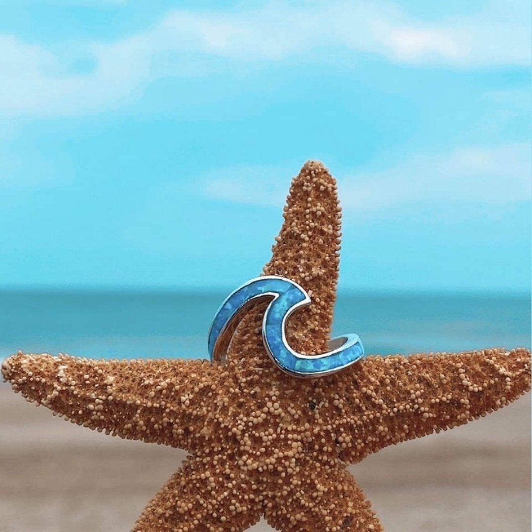 Meereswellenring aus Opal und Silber