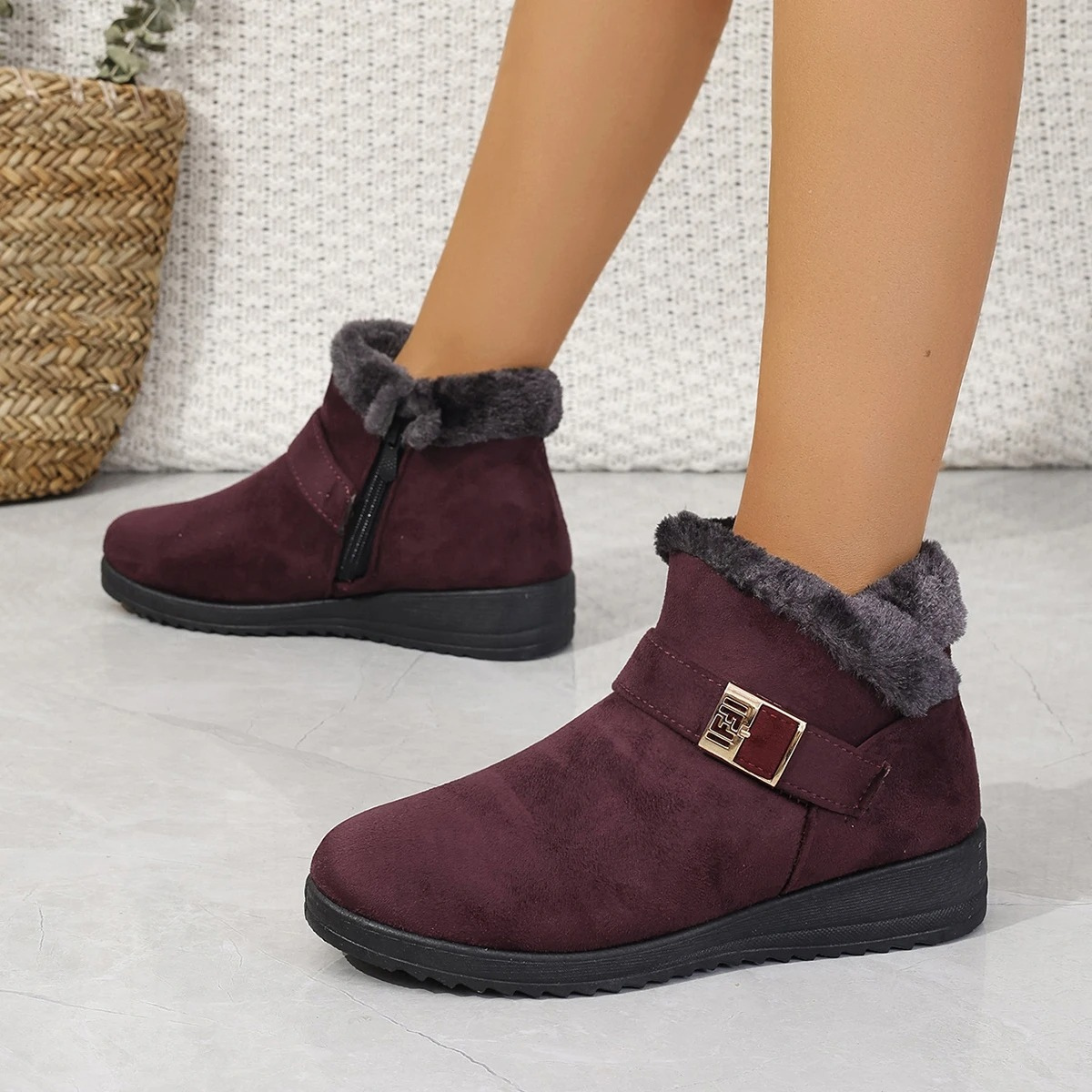 Warmess - Damen Winterstiefel mit Fellkragen und praktischem Reißverschluss