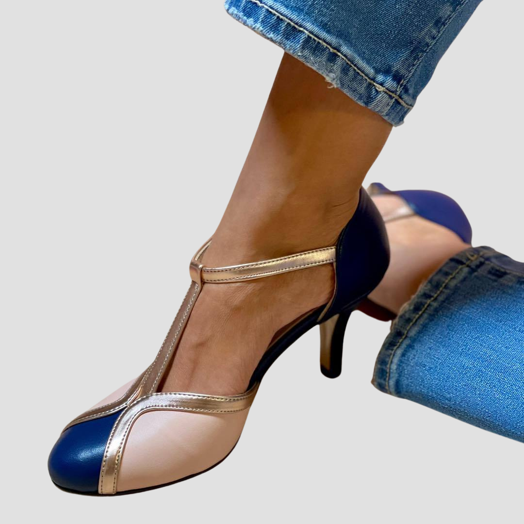Naya | Orthopädische Retro-Heels mit Metallic-Akzent