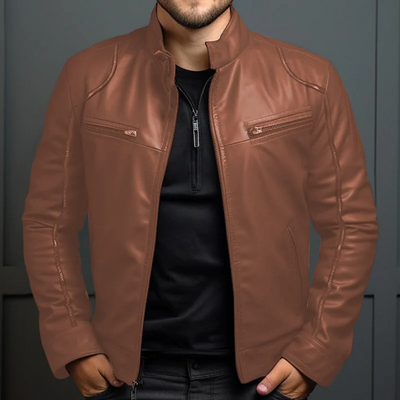Menluxe - Lederjacke Herren, Warme Jacke mit Reißverschlusstaschen und Kapuze