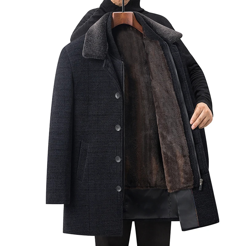 Herrmax - Langer Mantel Herren Stilvoller Wintermantel Mit Brusttasche und Revers