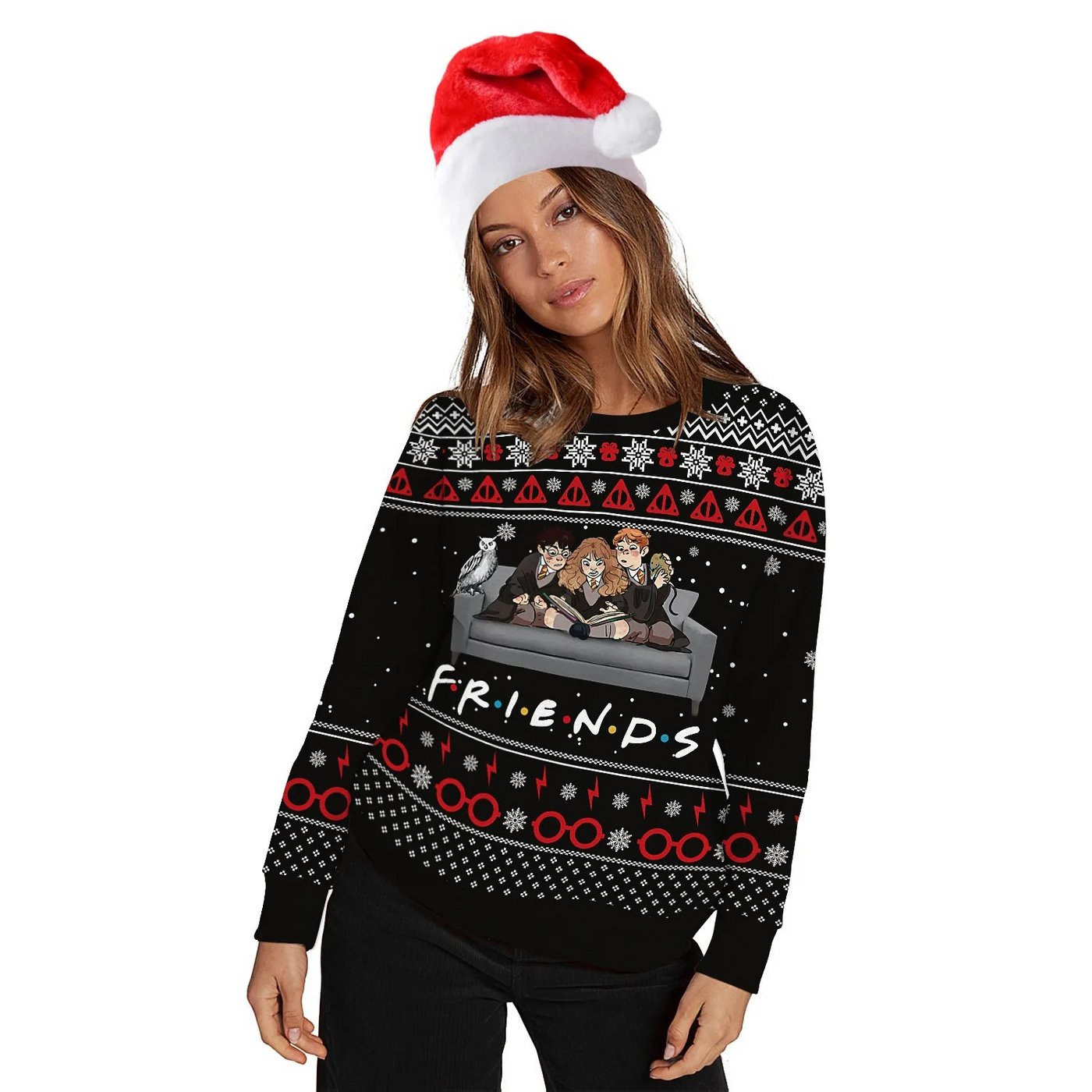 Wunderb - Weihnachtspullover mit Karomuster und Rentier-Design, Damen Strickpullover