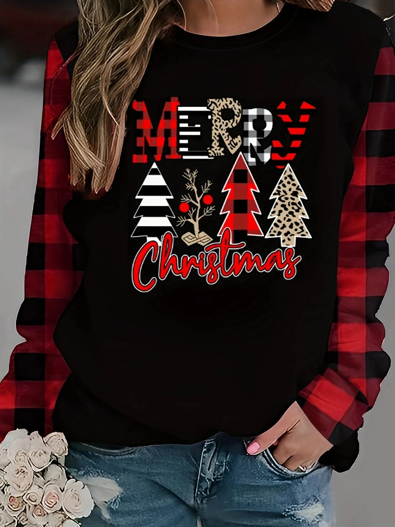 Feierwo - Weihnachtspullover für Damen, Strickpullover mit festlichem Rentier-Design