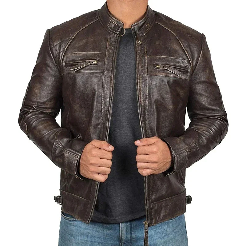 Arkhelt - Lederjacke Herren mit Reißverschlusstaschen, Robuste Bikerjacke