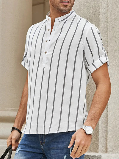 Samuel | Kurzarm-Henley-Sommerhemd mit Streifenmuster