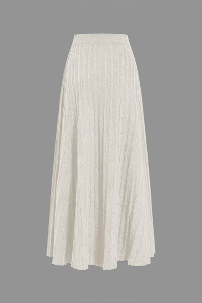 Gerlinde | Weit schwingender Strick-Midirock mit Plissee-Falten und elastischem Bund