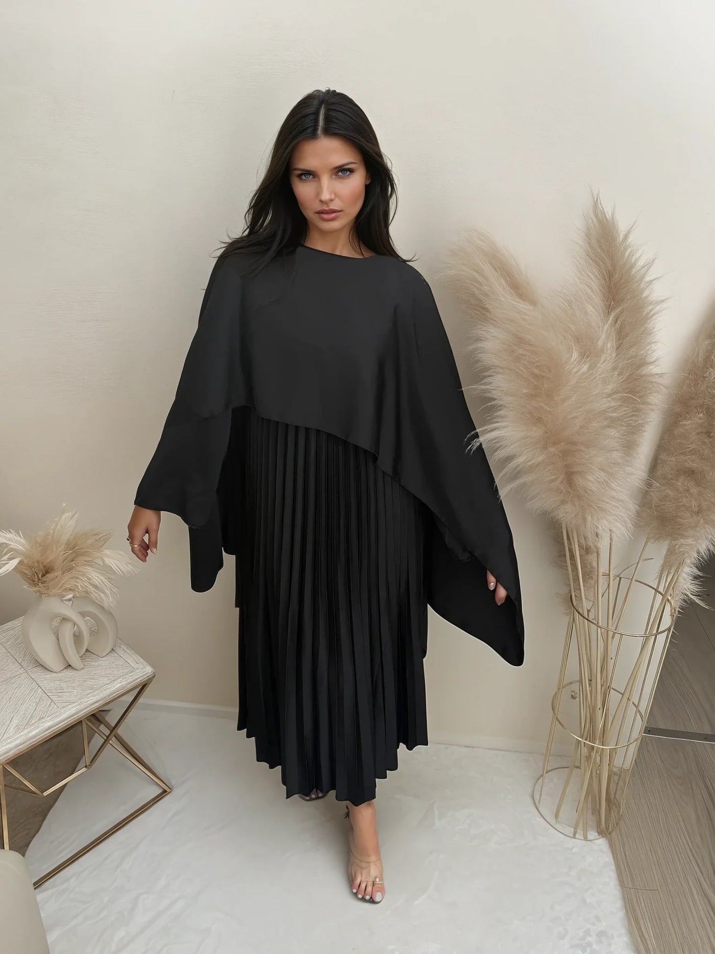 Satin Plissee Maxikleid