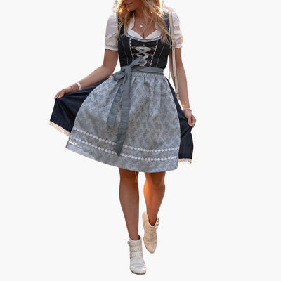 Midi Dirndl kleid mit Schürze für Damen - Oktoberfest 2025