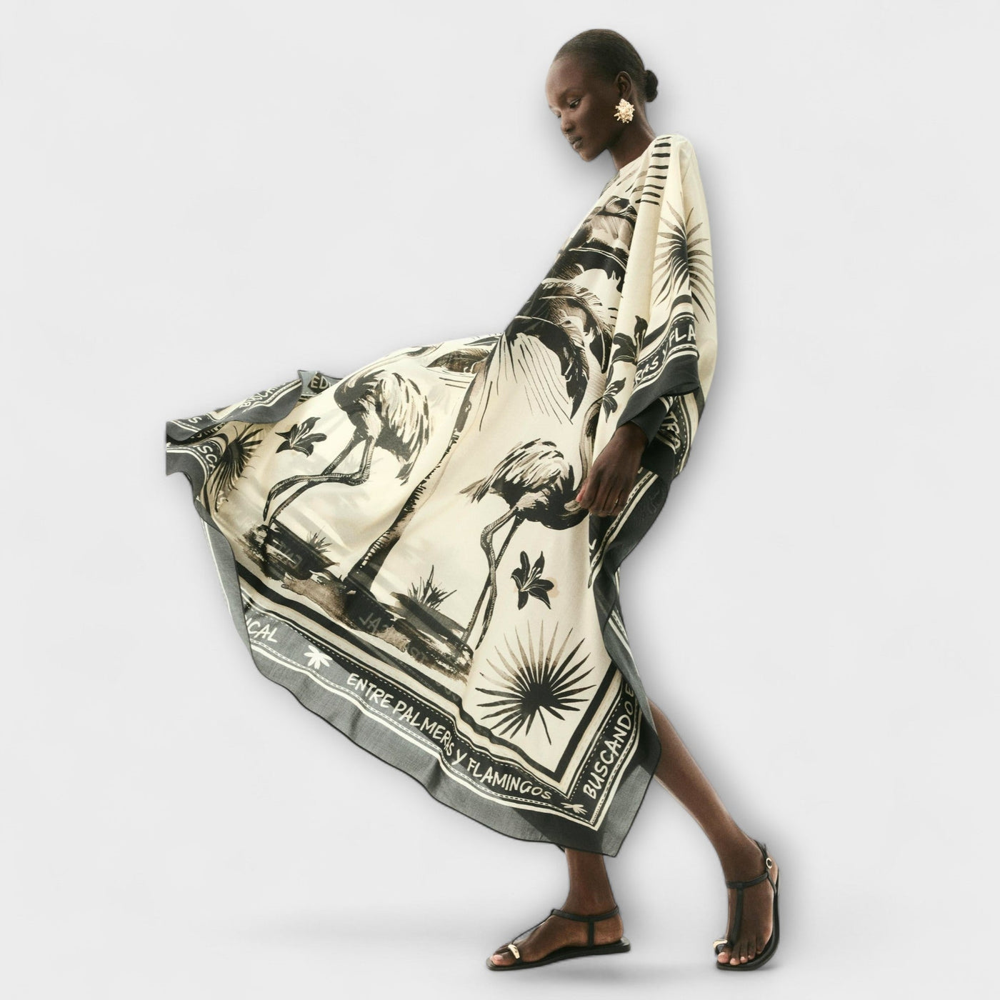 Melissa - Oversized Flamingo Print Maxi Kaftan Dress