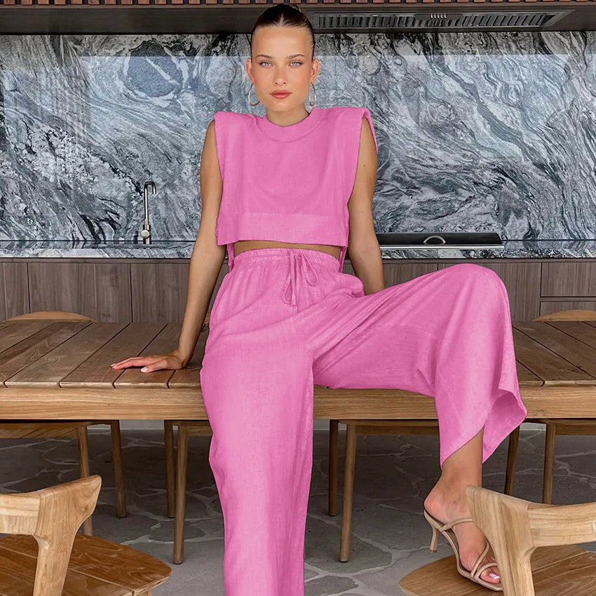 Stylisches Set mit ärmellosem Top und weiter Hose –  Laura