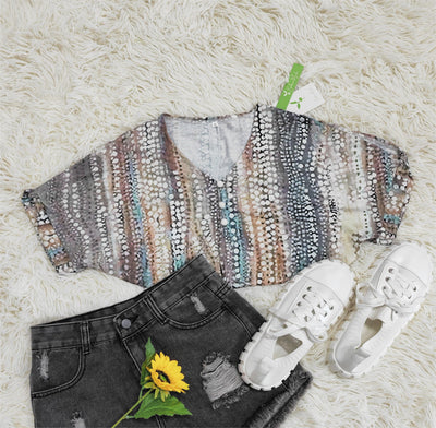 Modisches Kurzarmtop mit Retro-V-Ausschnitt für Damen –  Anna