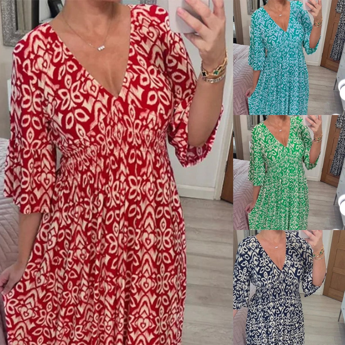 Annie | Blumiges Kleid mit Spitzausschnitt in lockerer Passform