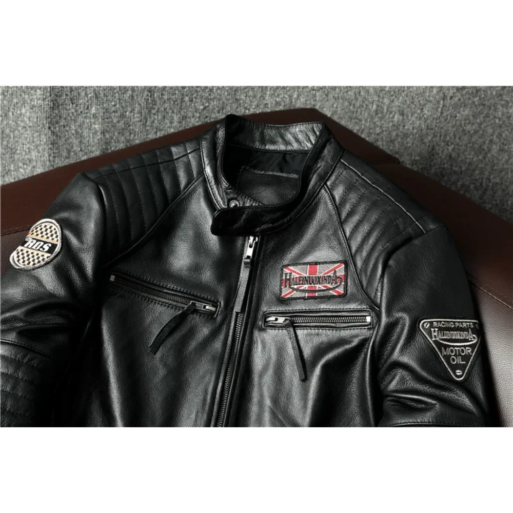 Luxhern - Lederjacke Herren mit Kapuze, Camouflage Bikerjacke