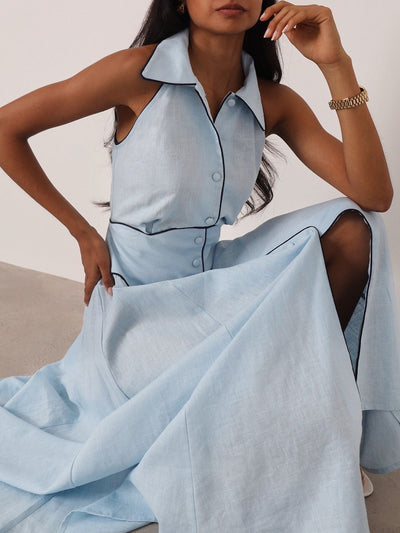 Steen | Kalila Kontrast-Ikonen-Kleid | Pastellblau/Marineblau