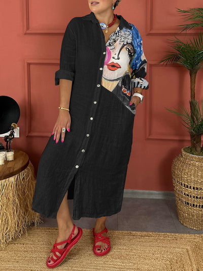 Langes Damenhemdkleid mit langen Ärmeln -  Emma