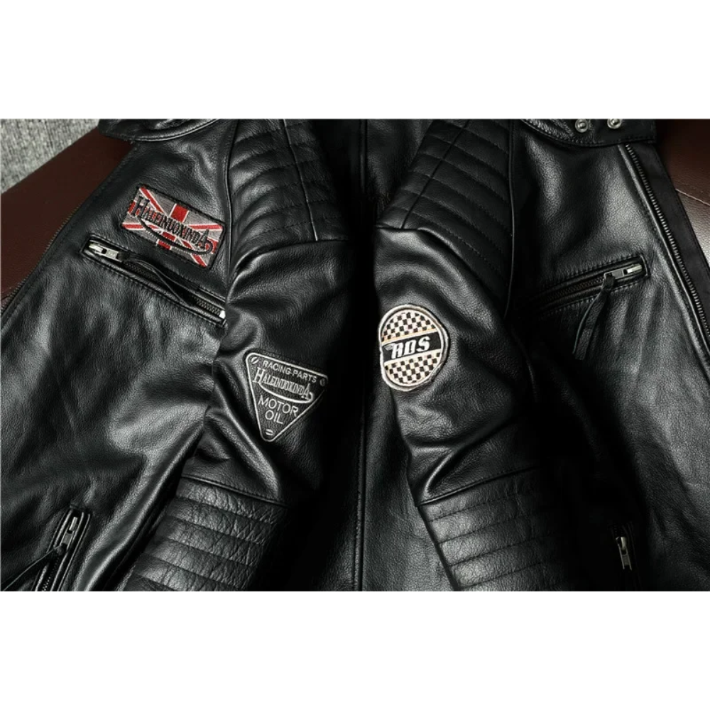 Luxhern - Lederjacke Herren mit Kapuze, Camouflage Bikerjacke