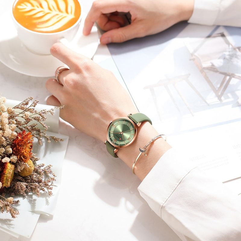 Luxuriöse Damenuhr Mit Veganem Lederarmband, 3ATM Wasserdicht, Präzises Quarzwerk, Elegant & Vielseitig