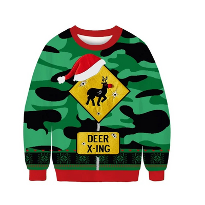 Wintert - Weihnachtspullover für Damen, Strickpullover mit Rentier und Karodetails