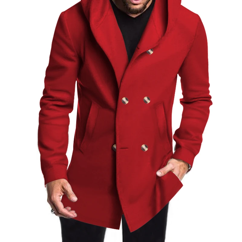 Edelman - Mantel Jacke Herren – Langer Hoodie-Mantel mit Doppelreiher-Knöpfen