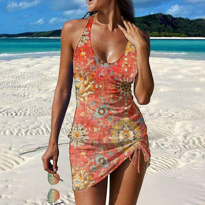 Orange Print Halter Bademode