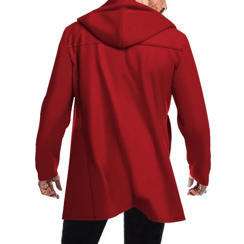 Edelman - Mantel Jacke Herren – Langer Hoodie-Mantel mit Doppelreiher-Knöpfen