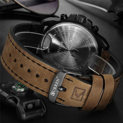 Elegante Herren Quarzuhr Mit Chronograph, Lederarmband, 3ATM Wasserdicht, Schockresistent
