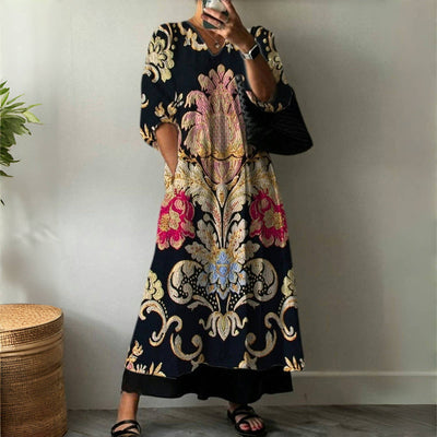 Gulia – Langärmeliges Vintage Kleid mit Ethno-Print