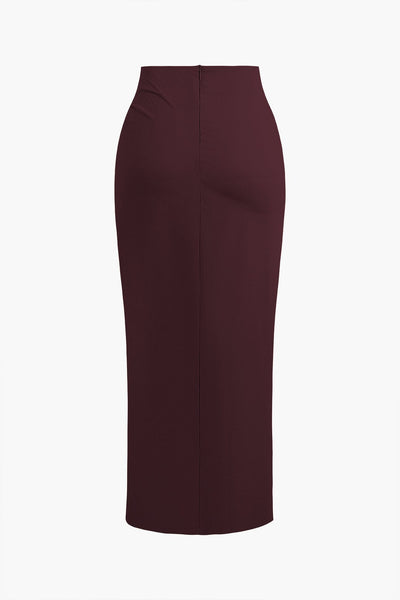 Fridoline | Eleganter Midirock mit Wickeloptik, Drapierung und hohem Schlitz