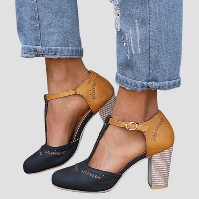 Elegante ELLIE™ Bicolor Sandaletten Mit Stabilen Blockabsatz und Verstellbarem Knöchelriemen