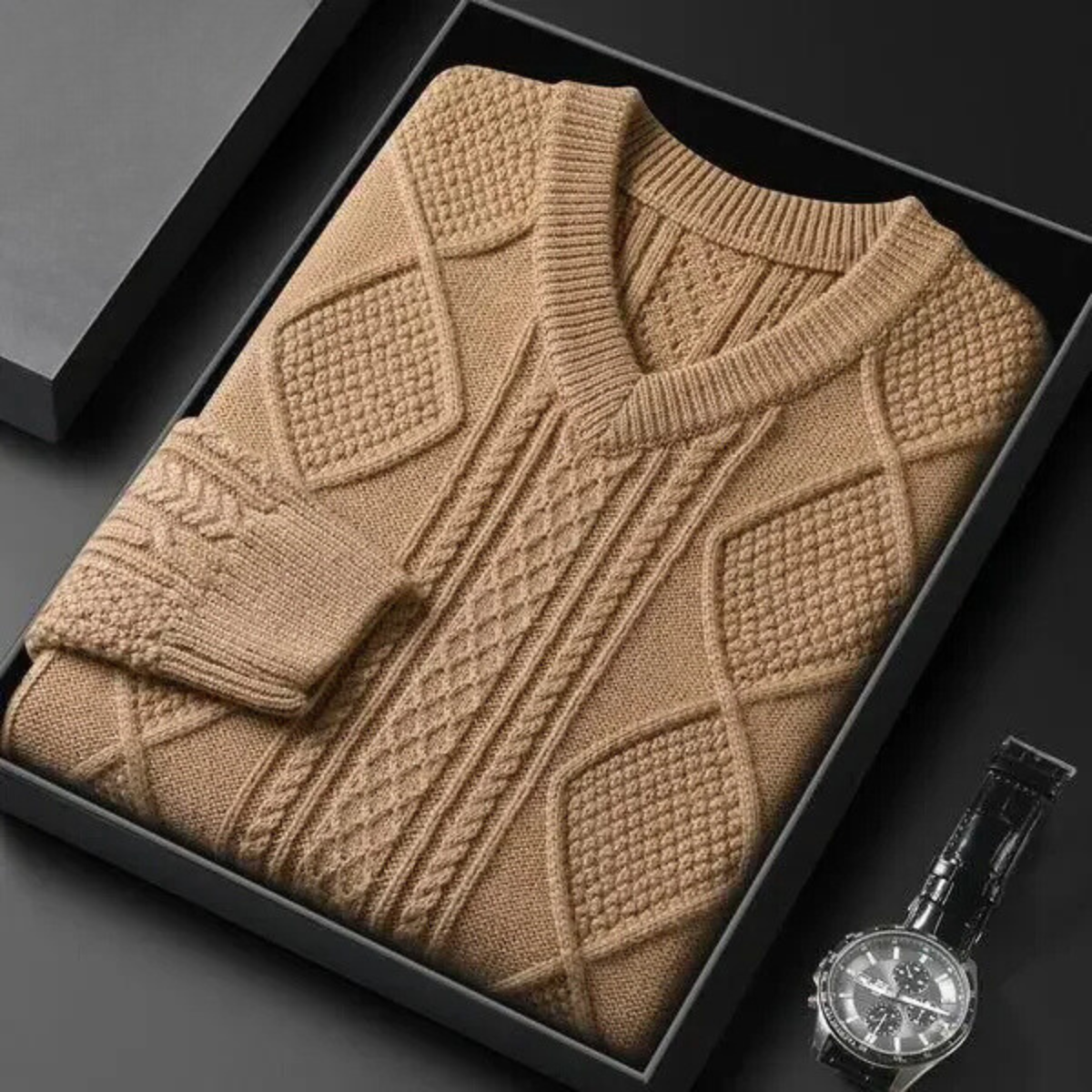 Mantlux - Wollpullover Herren – Eleganter V-Ausschnitt-Pullover mit Struktur