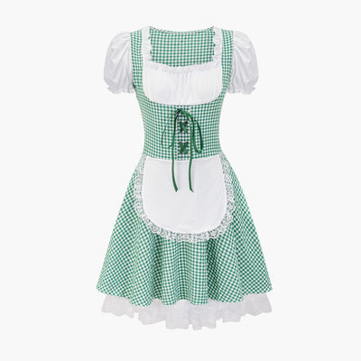 Schulterfreies Karo Dirndl kleid für Damen - Oktoberfest 2025