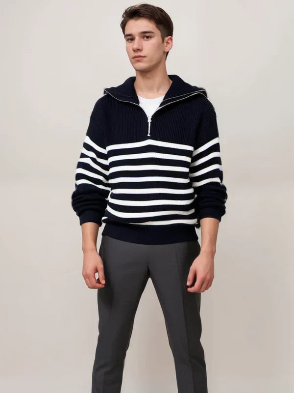 Elio | Gestreifter Pullover mit Reißverschluss für Herren