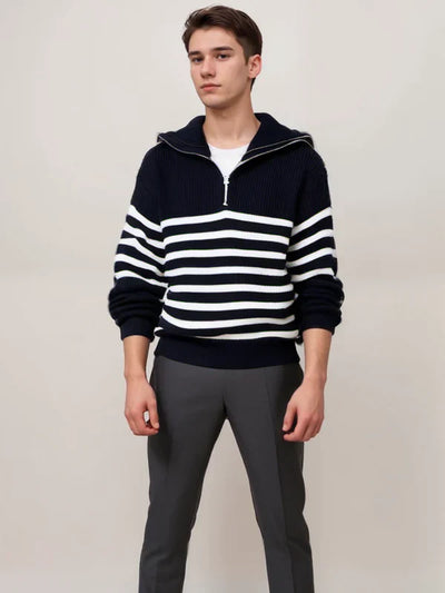 Elio | Gestreifter Pullover mit Reißverschluss für Herren