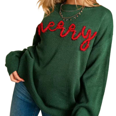 Weihnachtlicher Damenpullover mit Regenbogen-Schriftzug – Stylisch und bequem