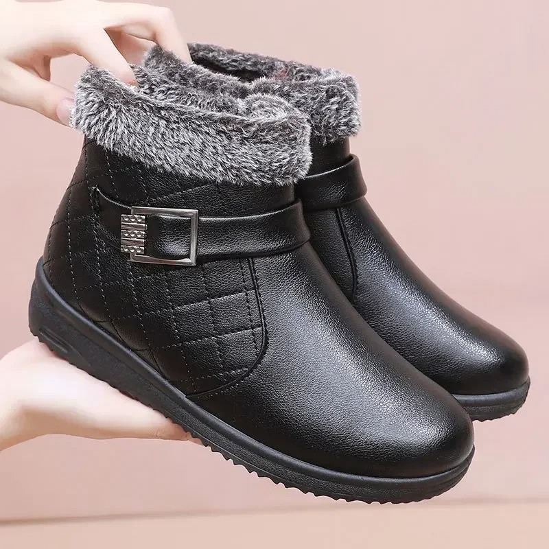 Solexia - Damen Winterstiefel mit Fellkragen und rutschfester Sohle