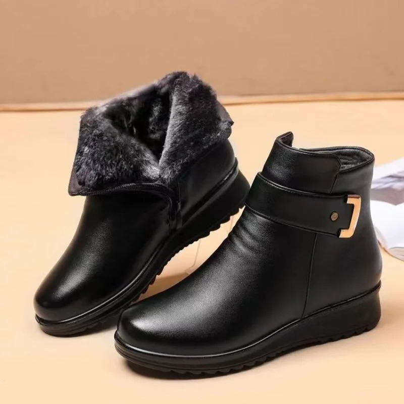 Crytiva - Damen Winterstiefel mit Schnalle und bequemem Reißverschluss